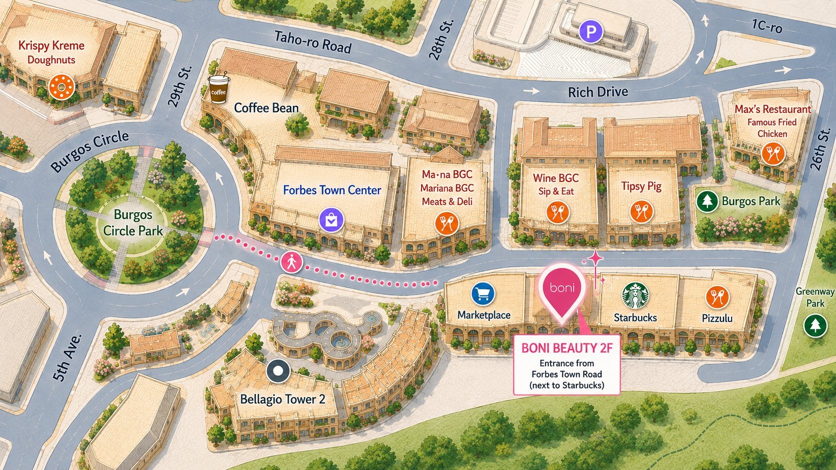 Map to Boni Beauty in BGC